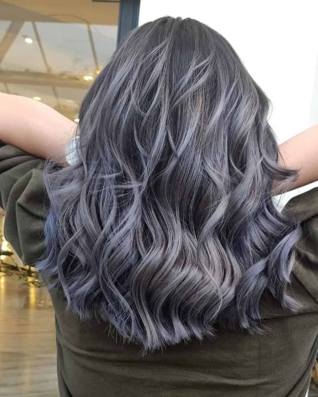 Silver Blue Highlights on Black Hair