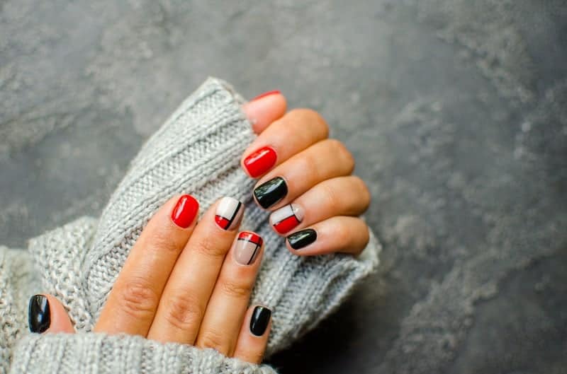 Black Red White Natural Square Nails