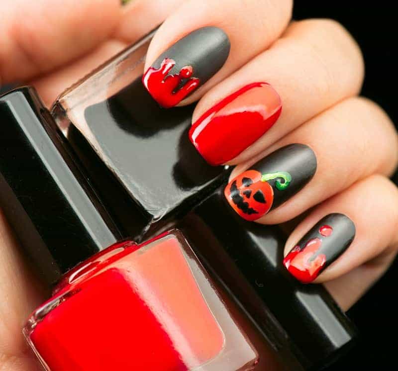 Halloween Inspired Black Red Nails