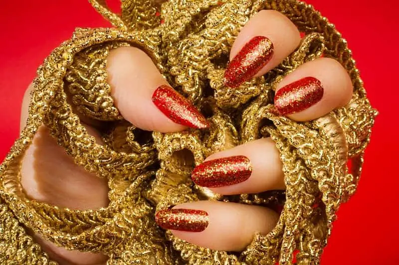 Red Gold Mixed Together Oval Nails