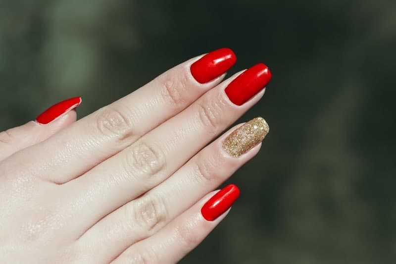 Red Square Shaped Nails