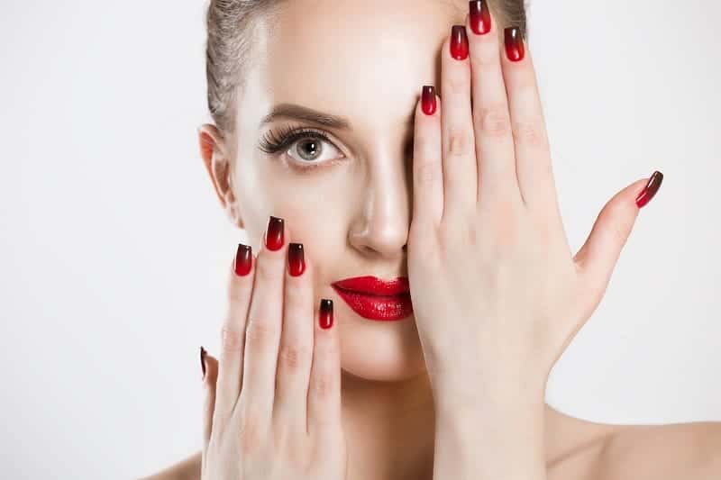 Square Shaped Long Red Black Nails