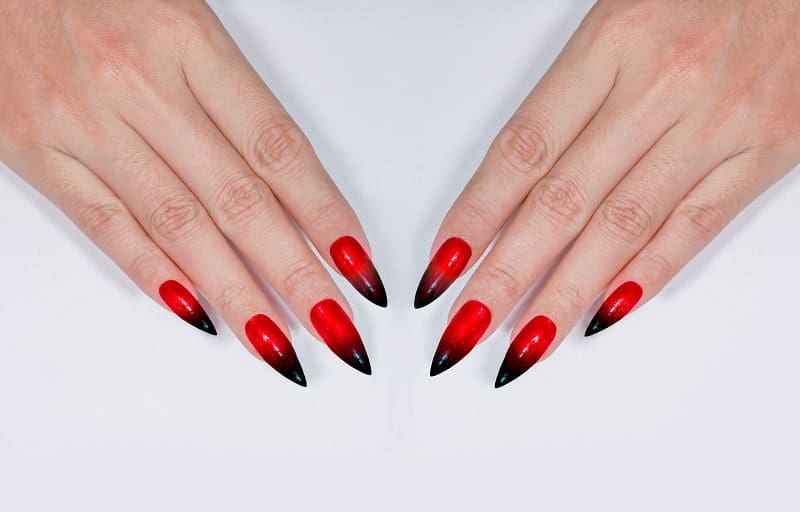 Super Long Stilleto Red Black Ombre Nails