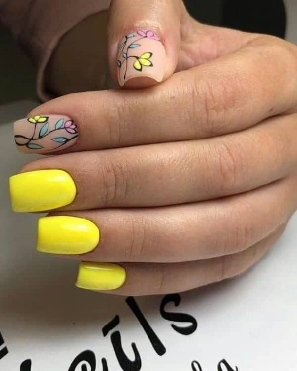 Bright Yellow Floral Inspired Manicure