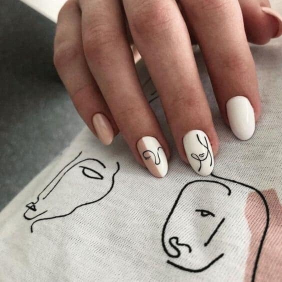 Cartoon Inspired Short Oval White Nails