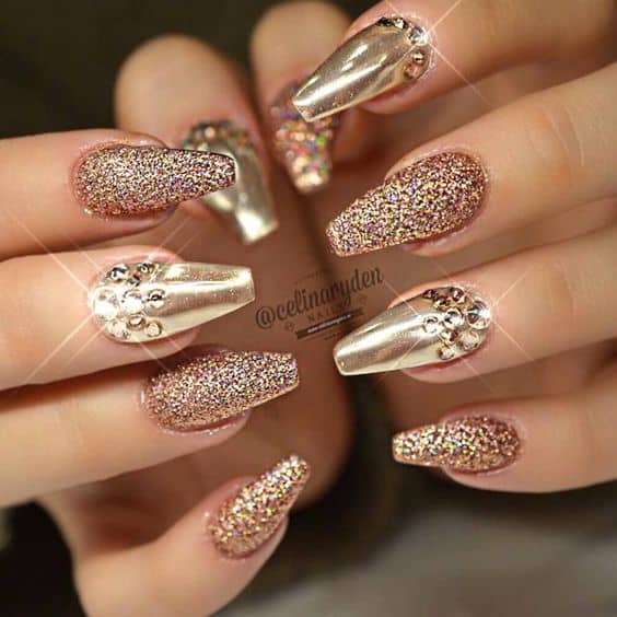 Glitters and Gold Nail Art Design