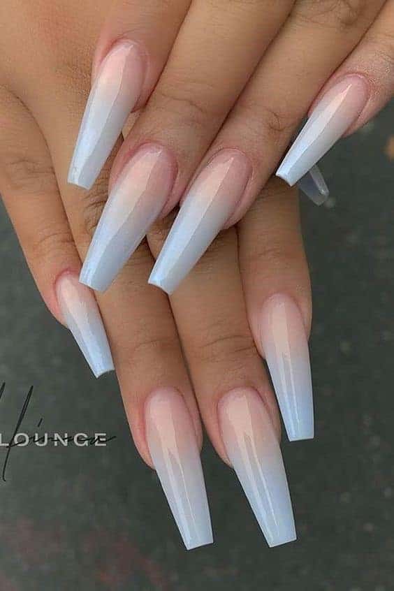 Long Shiny Acrylic French Ombre Nails