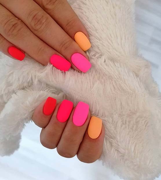 Neon Inspired Square Shaped Short Nails