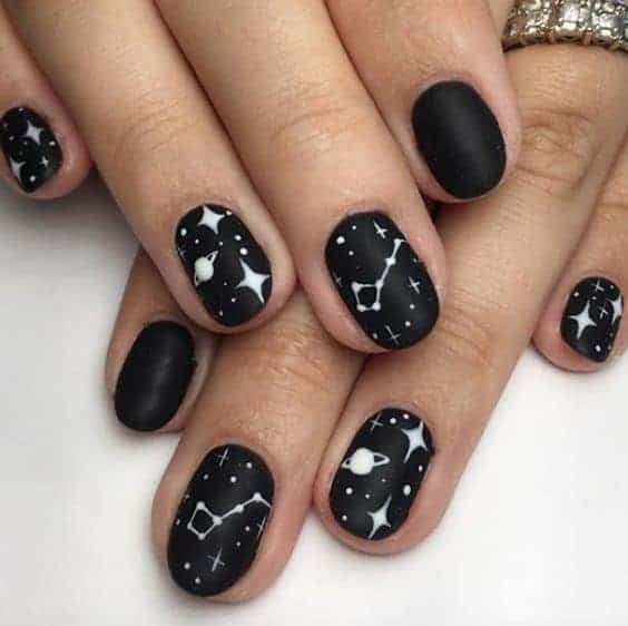 Oval Black Nails With White Details