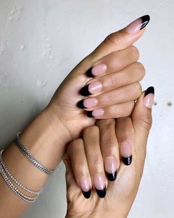 Oval Shaped Black Acrylic French Nails