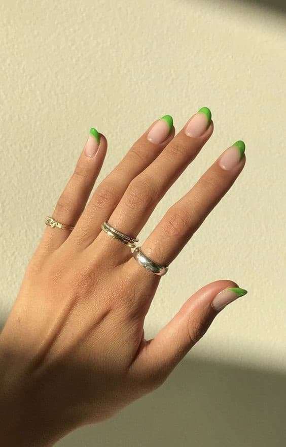 Oval Short Green French Nails