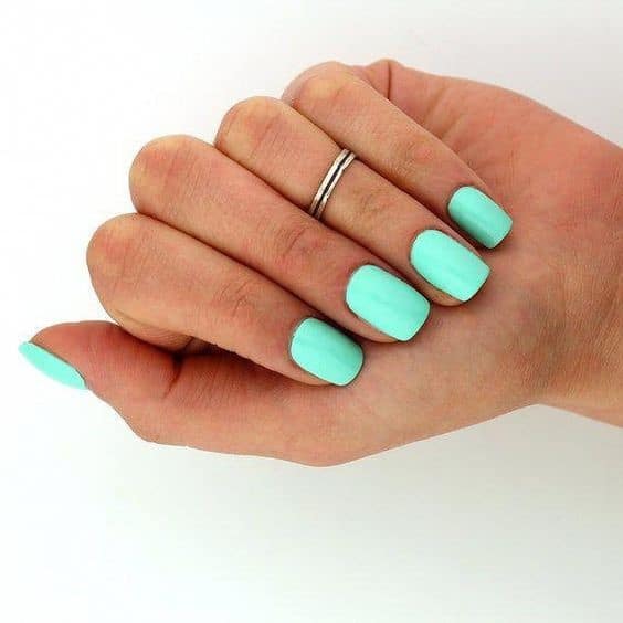 Short Mint Square Shaped Manicure