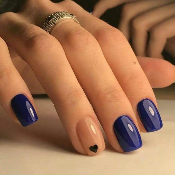 Short & Natural Square Shaped Navy Blue Nails