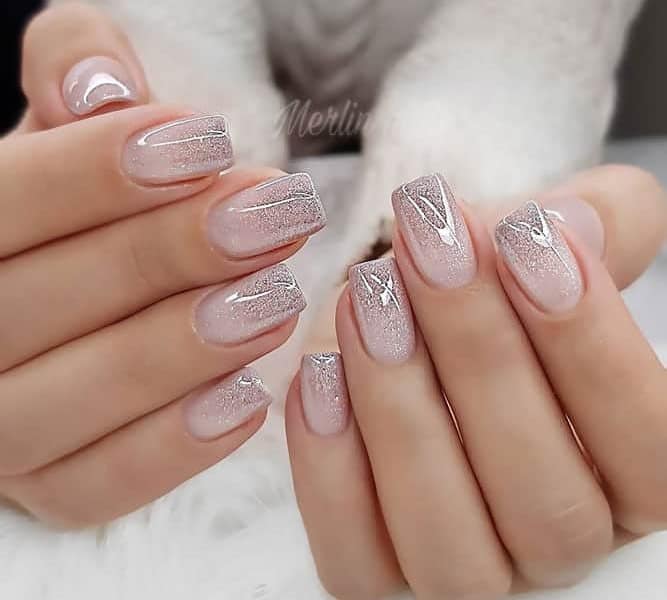 Short Ombre Nail With Glitter Sparkle