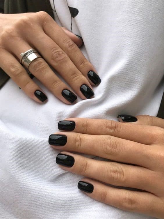 Short Square Shaped Black Nails