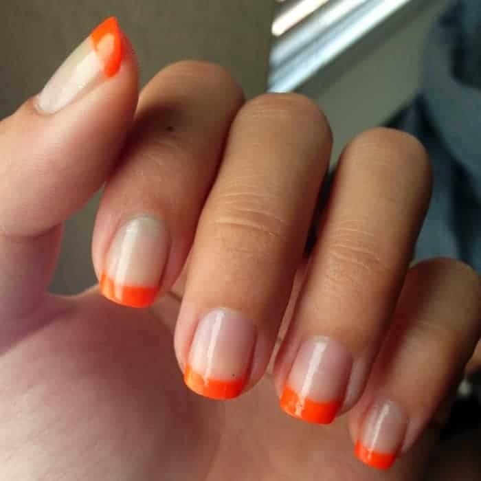 Short Square Shaped Orange French Nails