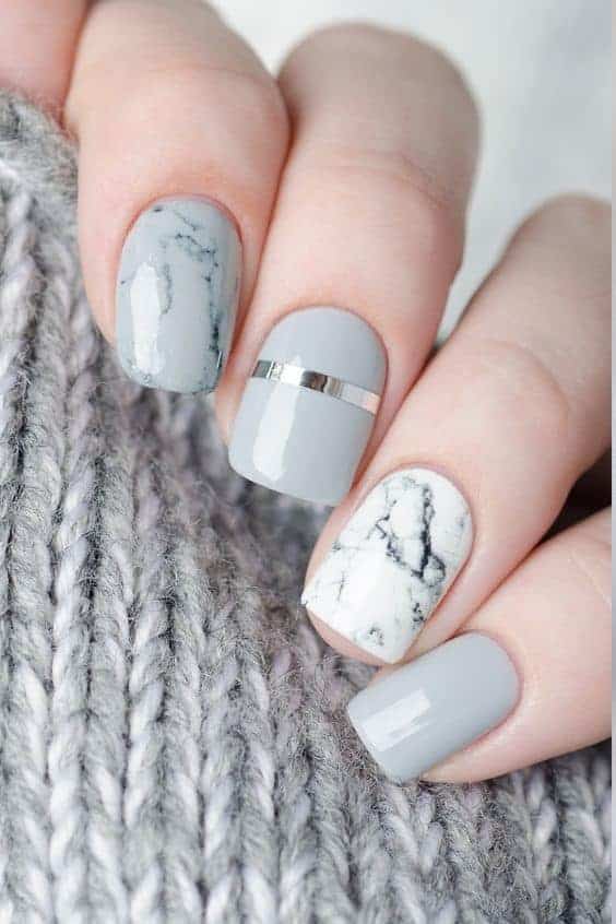 Silver Marble Short Manicure