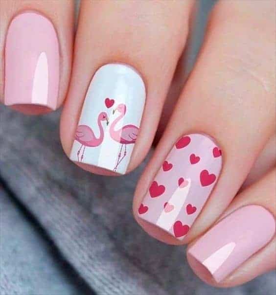 Valentine Inspired Short Red & Pink Manicure