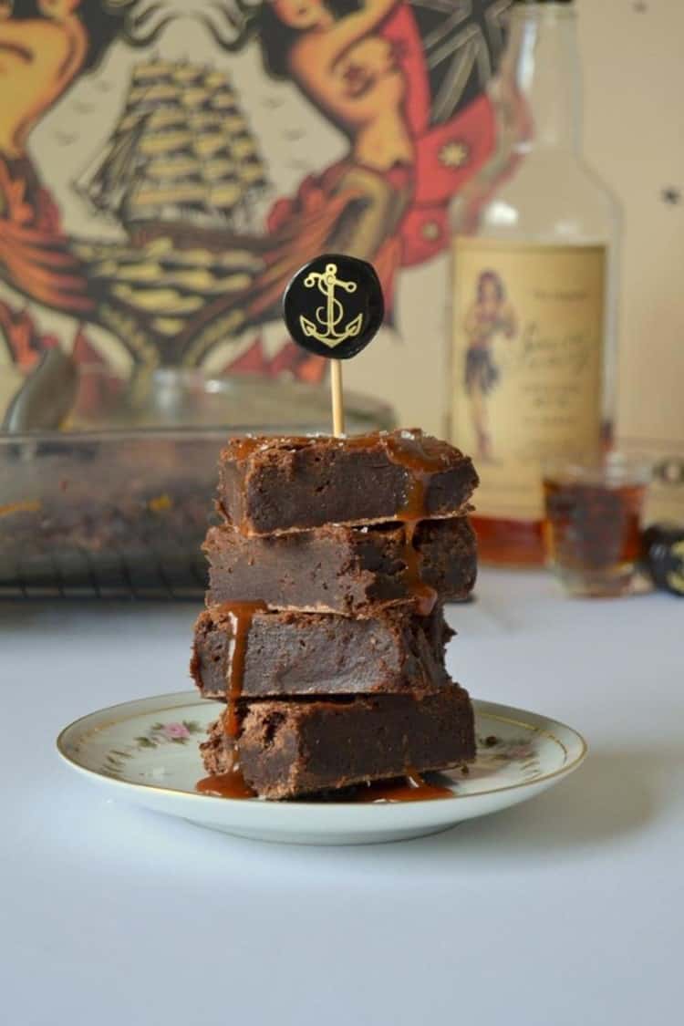Boozy Brownies with Salted Caramel Rum Sauce