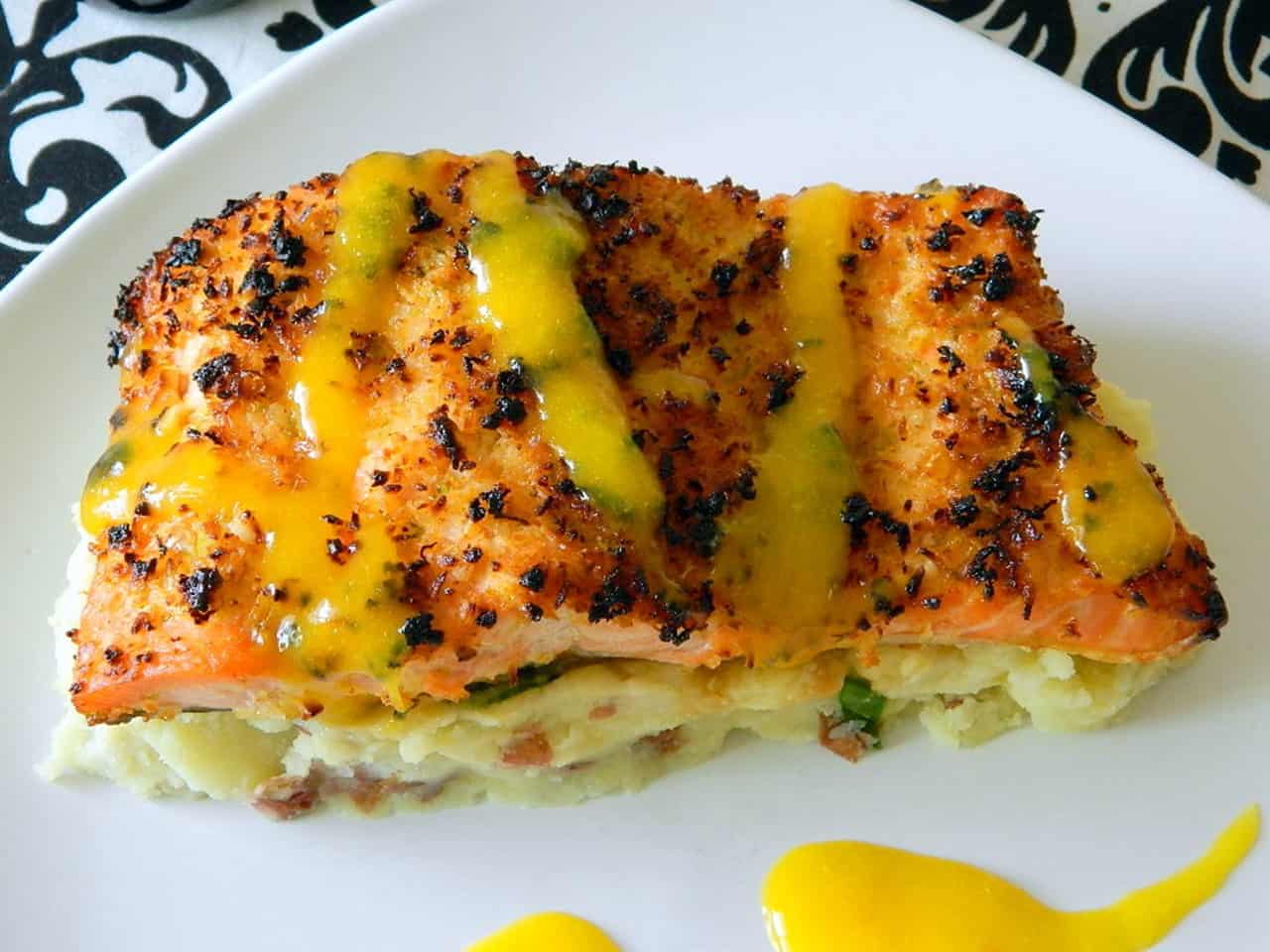 Coconut Crusted Salmon with Mango Rum Sauce