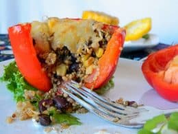 BLACK BEAN AND CILANTRO LIME QUINOA STUFFED PEPPERS