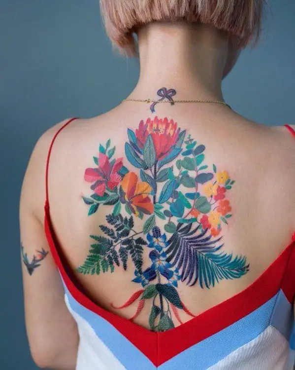 Top 30 Best Tattoo Ideas For Girls On Back In 2022 38 Dramatic, Colorful & Feminine Back Flower Tattoo