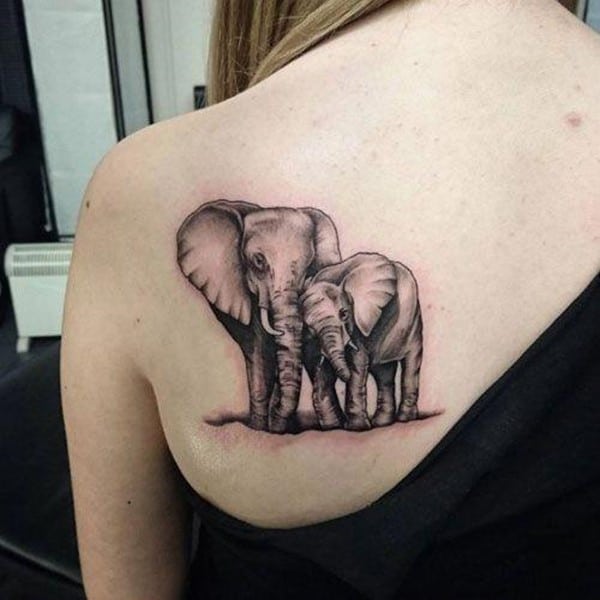Elephant Duo Cute Back Tattoo