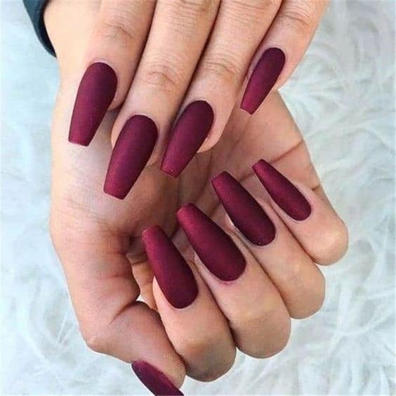 Matte Acrylic Nails Dark & Feminine Burgundy Colour