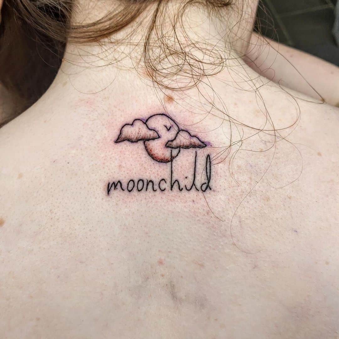 Small & Petite Cloud Inspired Back Tattoo For Women