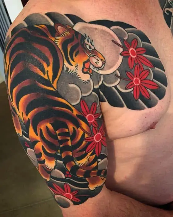 half sleeve tattoos for men Colorful Tiger