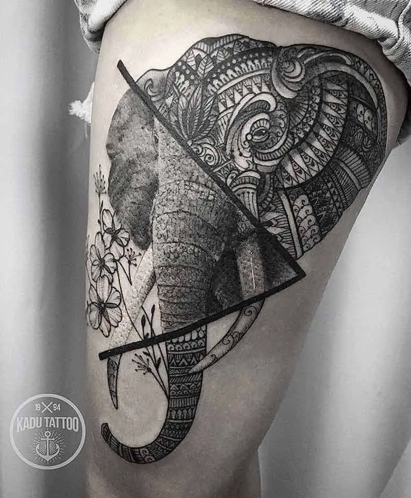 Feminine Elephant Tattoo with Flowers  FMagcom