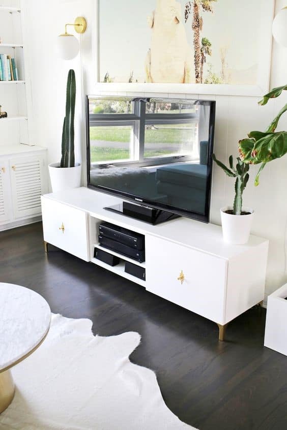 12. White And Simple Rustic DIY TV Stand