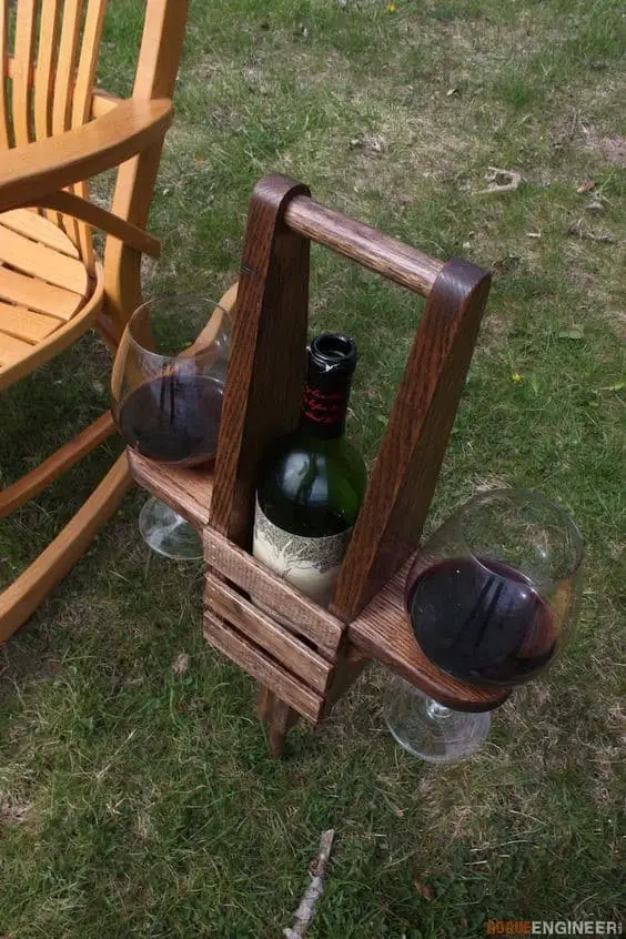 13. Wooden DIY Wine Rack With A Practical Glass Holder