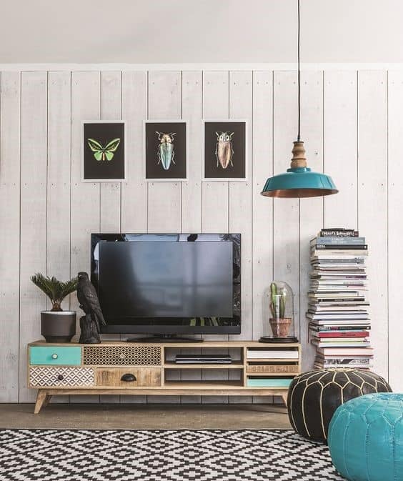 14. Playful Urban And Retro TV Stand For Living Room