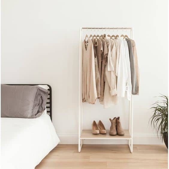 17. Small White DIY Clothing Rack For Bedroom