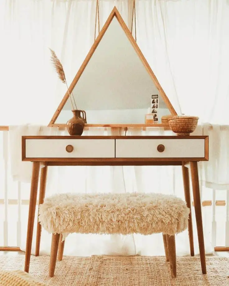 32 Best & Free DIY Makeup Vanity Table Ideas 21 20. Retro & Wood inspired Triangle Vanity Table