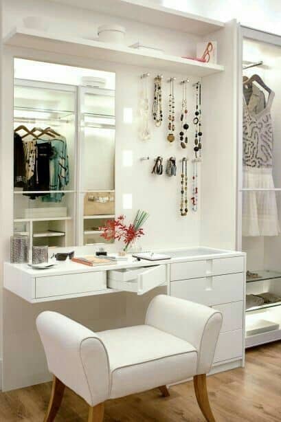 32 Best & Free DIY Makeup Vanity Table Ideas 28 27. Playful White Corner Vanity Table