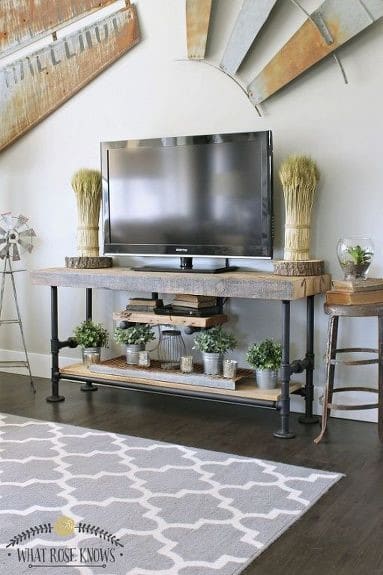 3. Boho Chic And Rustic Inspired Wood TV Stand