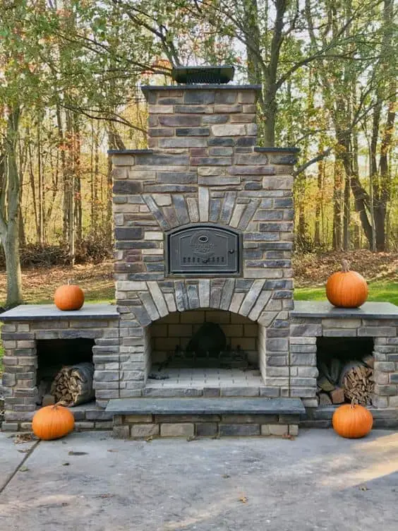 3. Dark Grey Fireplace And Pizza Oven In One