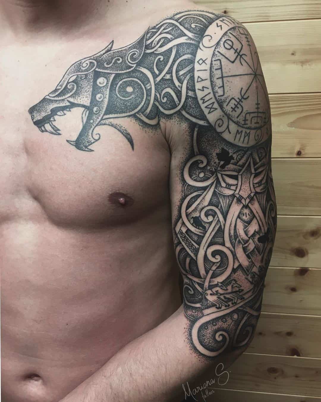 Mystical Norse Tattoos With Celtic Dragon Sleeve