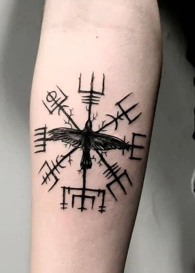 Norse Symbols Black Ink Design Over Forearm