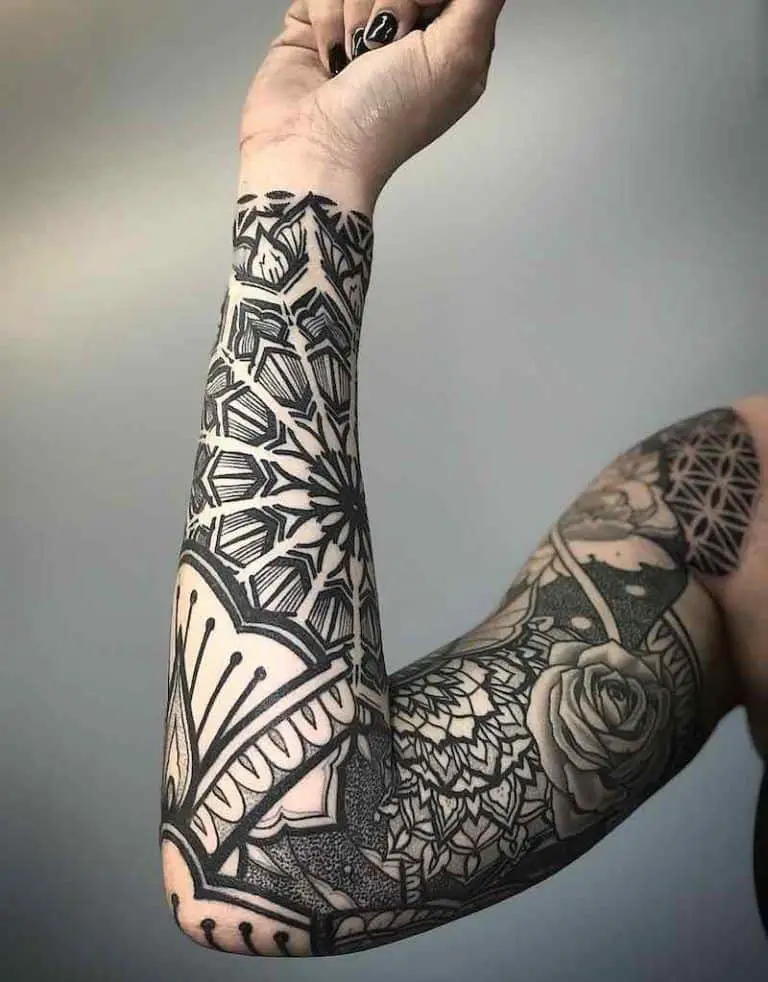 Precise And Gorgeous Black Mandala Sleeve Tattoo