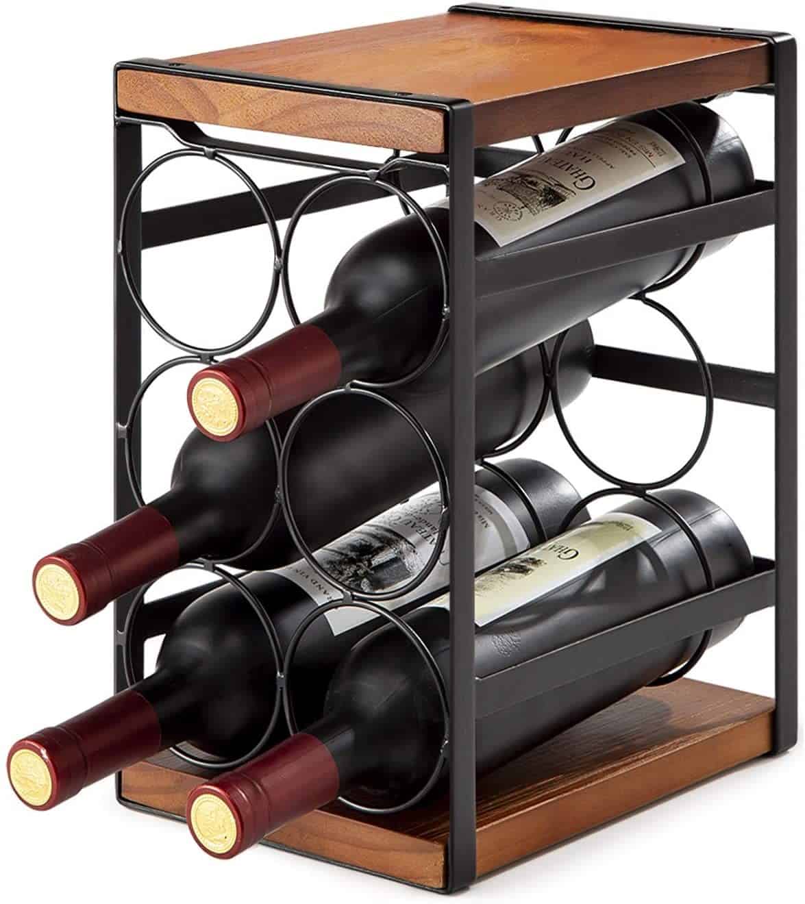 8. Black Metal Wine Rack Wooden Holder Coffee Table Design