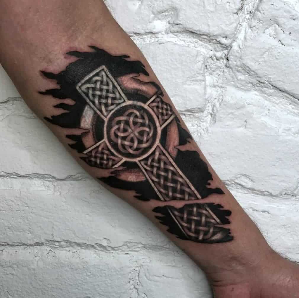 Celtic Cross Norse Tattoo Over Forearm