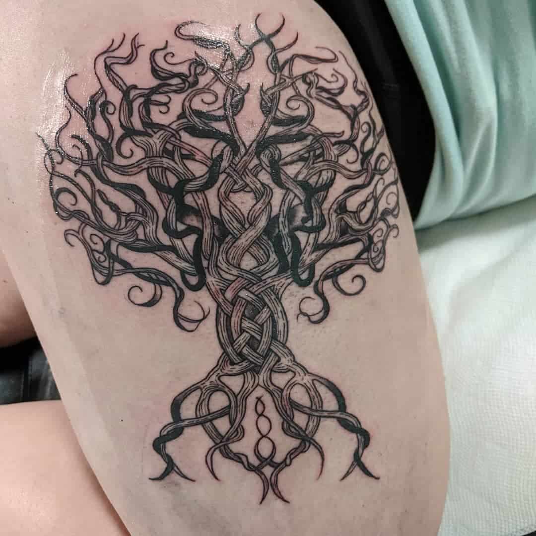 Celtic Tattoo Tree Design Over Shoulder