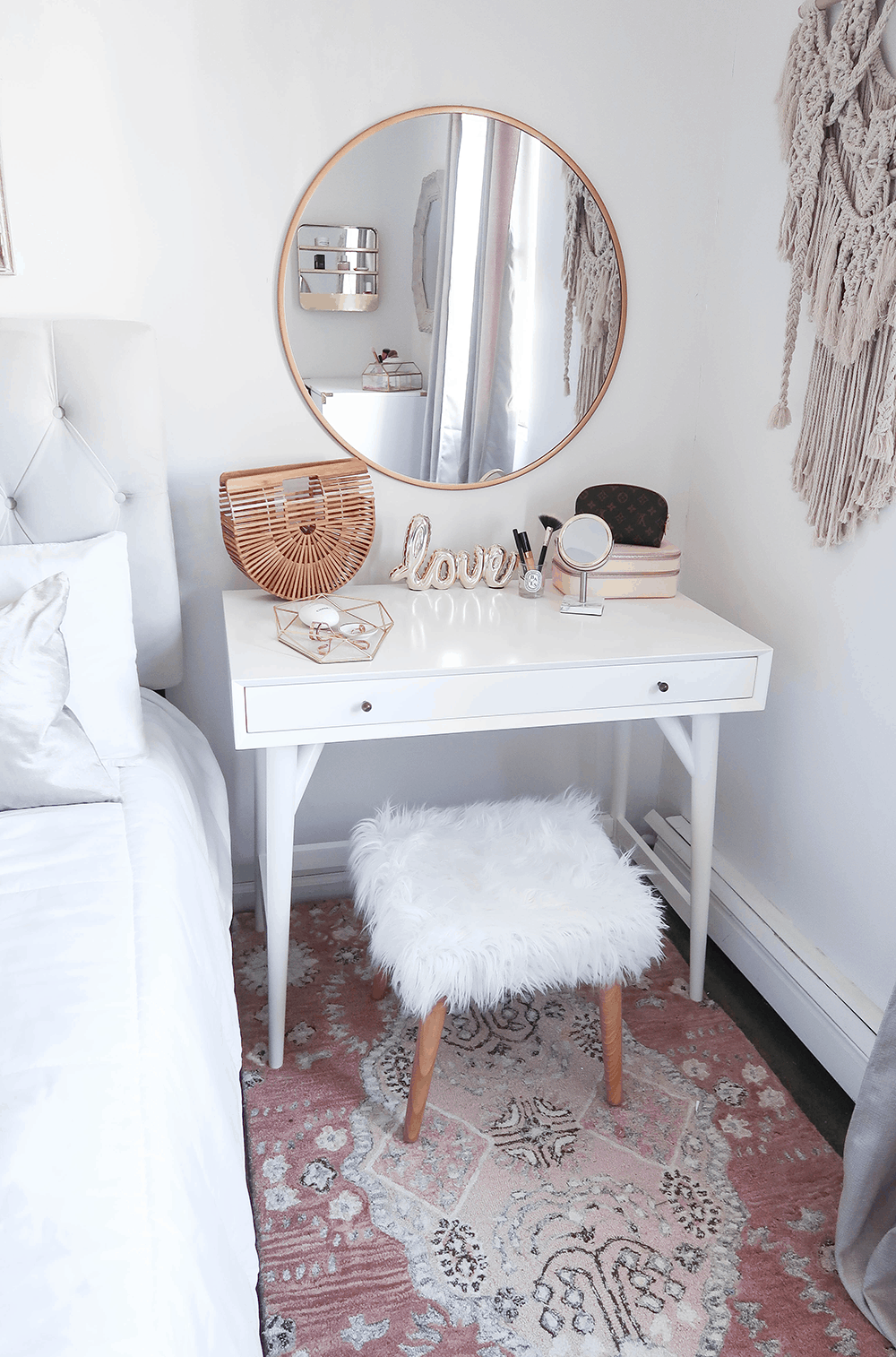 . Cute White Corner Vanity Table