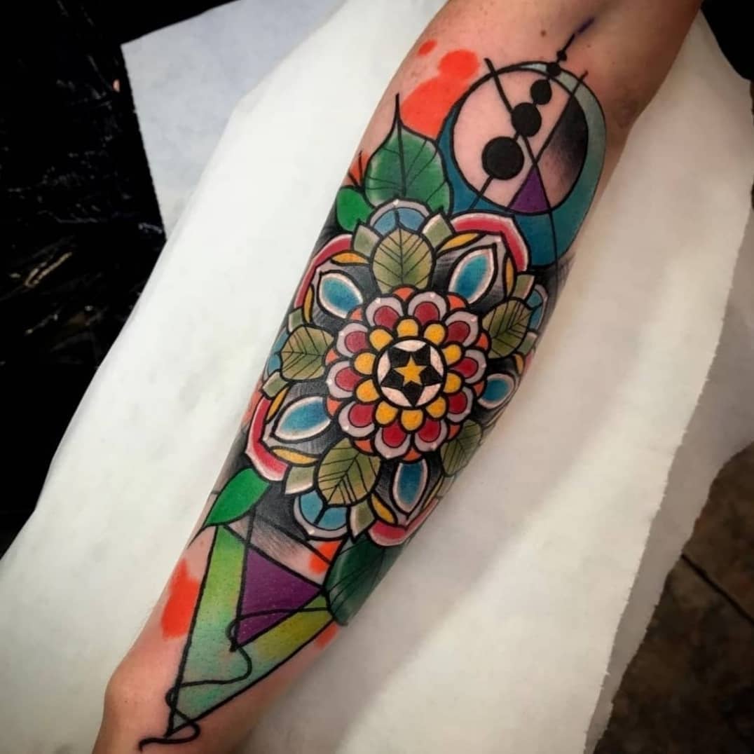 Mandala Tattoo Sleeve Colorful Design