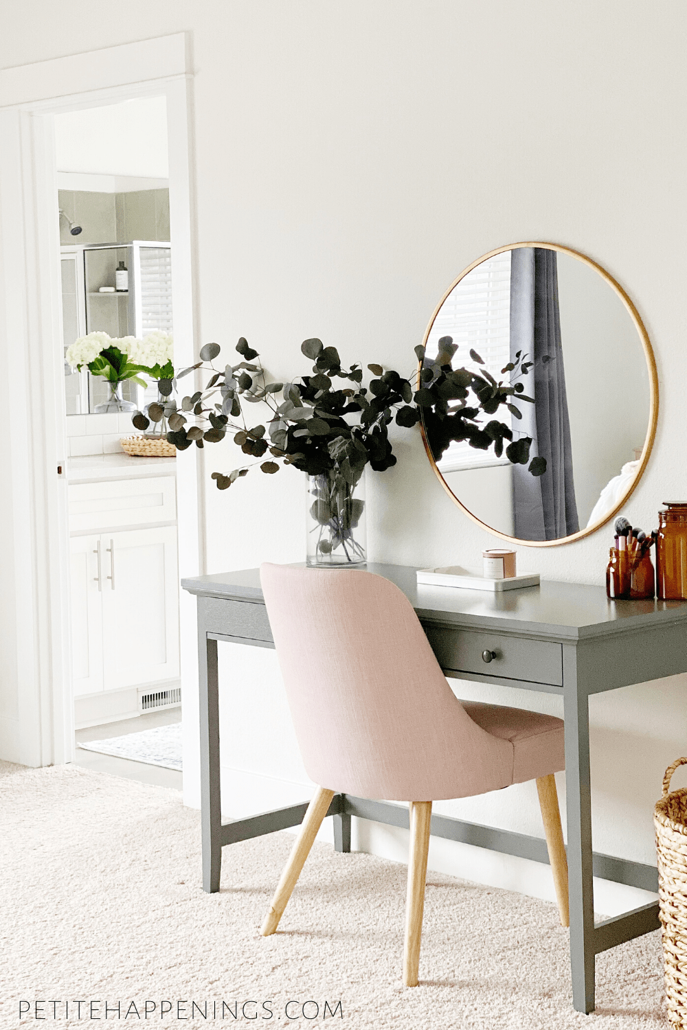32 Best & Free DIY Makeup Vanity Table Ideas 16 . Pink & Grey Vanity Table