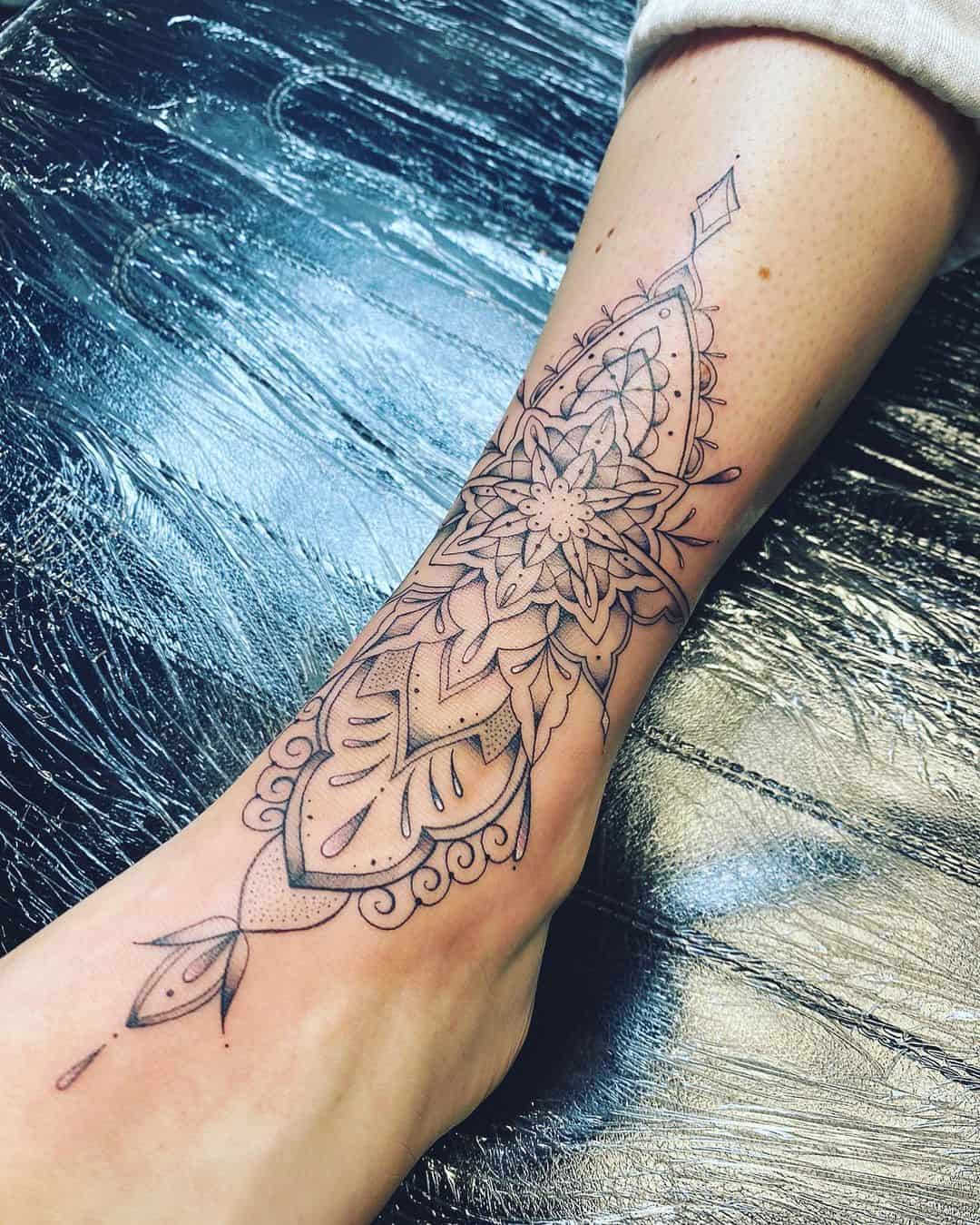 mandala tattoo leg dotwork linework  second session t  Flickr