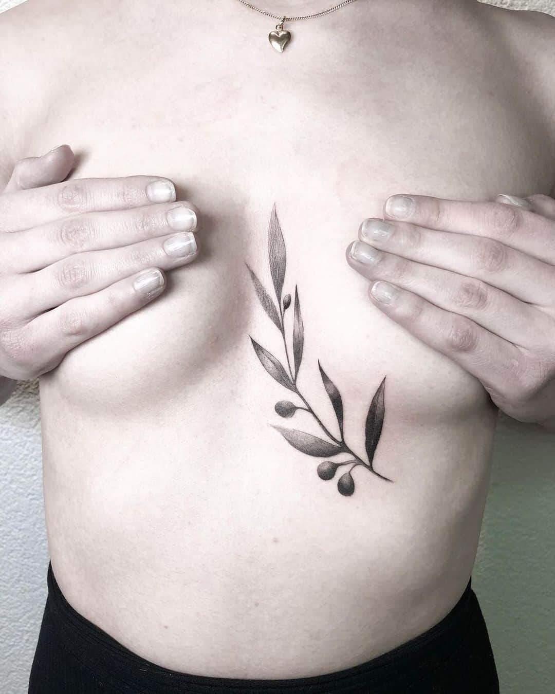 Chest Feminine Olive Branch Tattoo Design